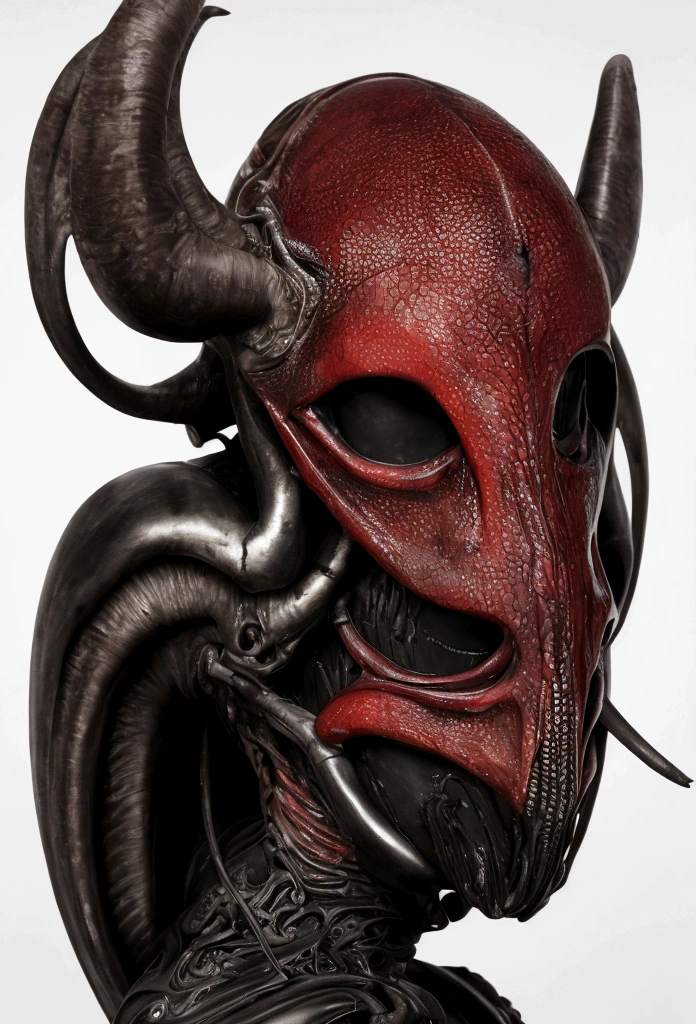 Tiro de medio cuerpo, hyperrealism photography, Beautiful model with avant-garde gelatin xenomorphic nun mask, cubierto de sangre, Renderizado de octanaje