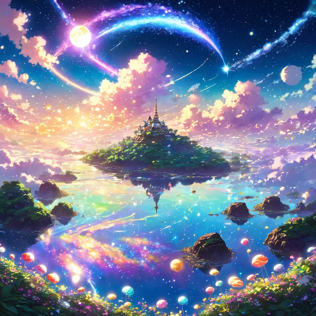 null, island, Floating, sweets, cookie, Candy, chocolate, marshmallow, icing, colorful, pastel colour, dreamかわいい, 星null, 満天の星null, milky way, Star dust, Sparkling, planet, moon, Fantasy, Fairy tale, dream, hope,beautiful Anime Scenery, Landscape painting, Beautiful digital painting, Andreas Rocha, Beautiful artwork illustration, Awesome Wallpapers, Raymond Han, Tall beautiful paintings, Studio Greeble Makoto Shinkai, Beautiful Wallpapers, Anime Scenery