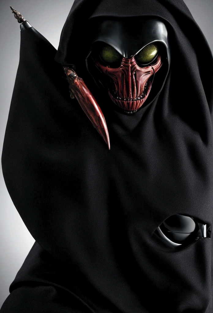 Tiro de medio cuerpo, hyperrealism photography, Beautiful model with avant-garde gelatin xenomorphic nun mask, cubierto de sangre, Renderizado de octanaje
