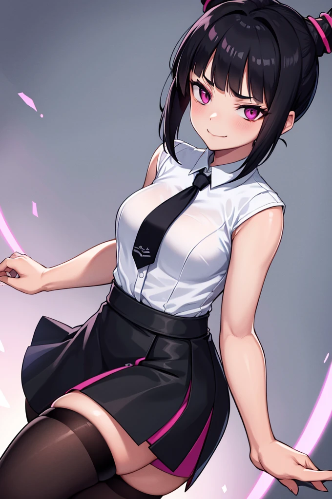 juri han, work of art, tight white secretary shirt with black tie, black high waist skirt, short skirt, short hair, black hair, black tights evil smile,oculos