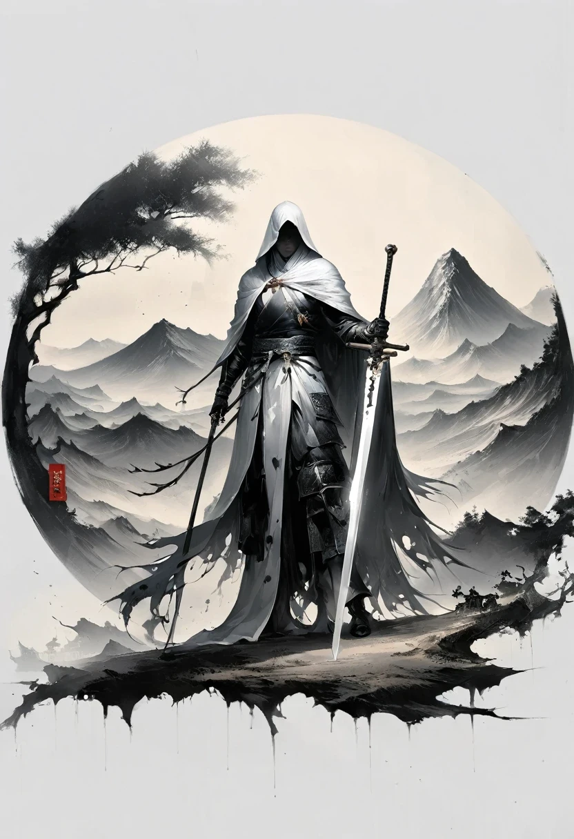 (Lots of white space:1.5),(Lots of white space around:1.6), White background, simple, Minimalism, abstract,Freehand,Aesthetic,black and white,Ink Painting,antiquity,a mountain,A distant swordsmabstract art illustration, author:Li Song, Arte no estilo de guweiz, arte shin jinyoung, Obra-prima de guweiz, Ross chart 1. 0, Beautiful digital illustrations, Inspired by non-WLOP, simpledigital art, jingna zhang, guweiz, Stunning digital illustrations