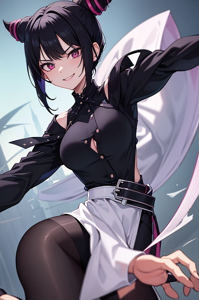 juri han, work of art, tight white secretary shirt with black tie, black high waist skirt, short skirt, short hair, black hair, black tights evil smile,oculos
