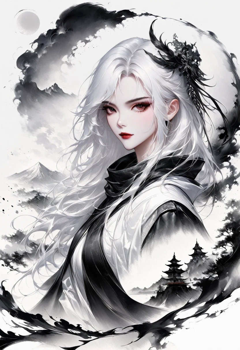 (Lots of white space:1.5)，(Lots of white space around:1.6), White background, simple, Minimalism, abstract,Freehand，Aesthetic，black and white，Ink Painting，antiquity，a mountain，A distant swordsmabstract art illustration, author：Li Song, Arte no estilo de guweiz, arte shin jinyoung, Obra-prima de guweiz, Ross chart 1. 0, Beautiful digital illustrations, Inspired by non-WLOP, simpledigital art, jingna zhang, guweiz, Stunning digital illustrations