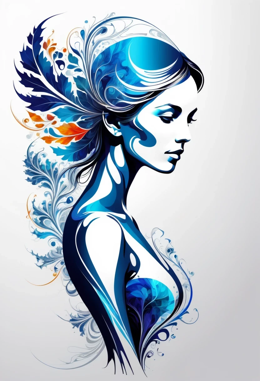 Thin, Fine fractal,smooth,vivid,Color ink,sketch,Shiny silhouette,Female silhouette with perfect physique
