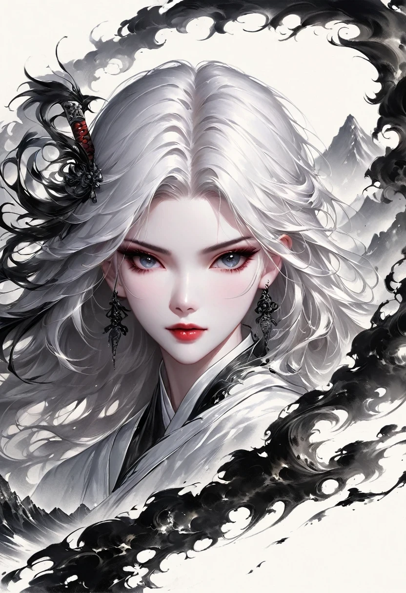 (Lots of white space:1.5),(Lots of white space around:1.6), White background, simple, Minimalism, abstract,Freehand,Aesthetic,black and white,Ink Painting,antiquity,a mountain,A distant swordsmabstract art illustration, author:Li Song, Arte no estilo de guweiz, arte shin jinyoung, Obra-prima de guweiz, Ross chart 1. 0, Beautiful digital illustrations, Inspired by non-WLOP, simpledigital art, jingna zhang, guweiz, Stunning digital illustrations