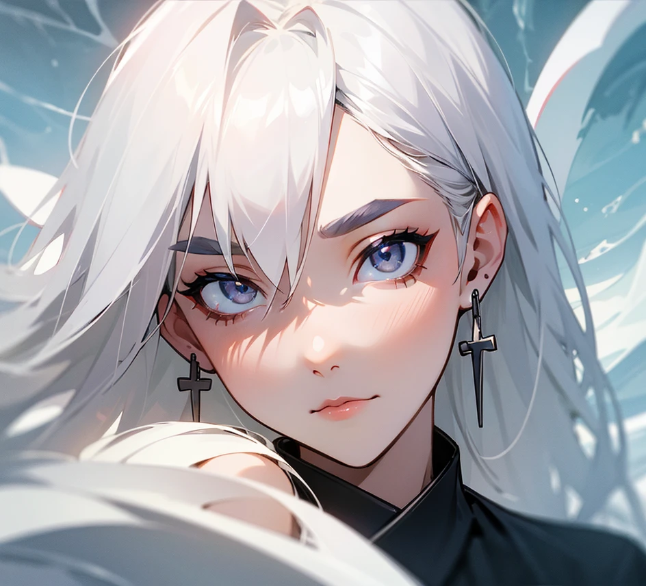 Jinhsi, Wuthering waves, beautiful, white hair, white eyebrows, grey eyes, have cross earings, hd,4k