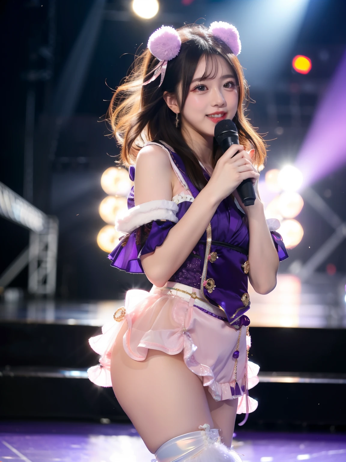 Girl Idol,
pink japanese idol costume,purple,
stage,Performance Site,Bokeh,
8k,RAW Photos,highest quality,masterpiece,Realistic,photo-Realistic,