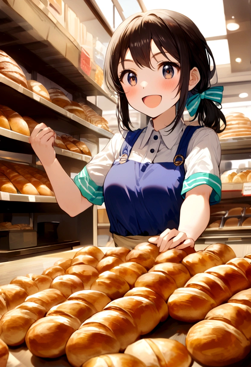 Bakery in the shopping district、A cheerful female store clerk