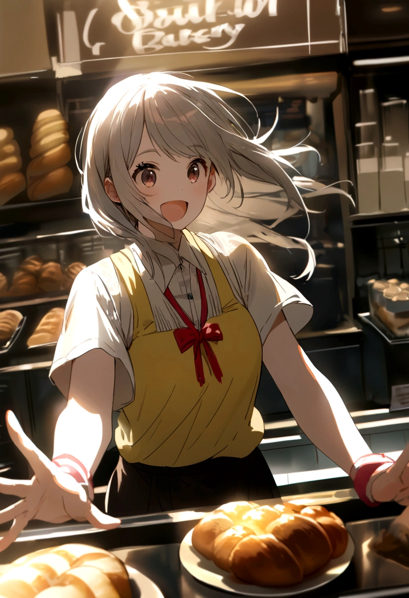 Bakery in the shopping district、A cheerful female store clerk