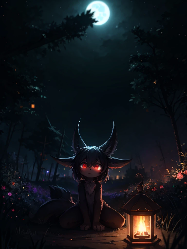 A cat girl iat, arousal, legs spread, wet, steamy, panting, nighttime, forest