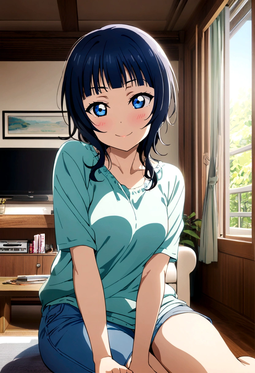 1girl, asaka karin, Love live nijigasaki, living room background, casual clothes, 