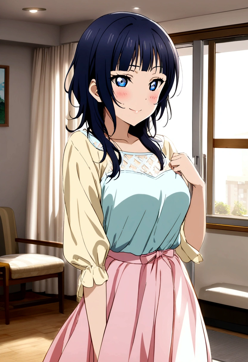 1girl, asaka karin, Love live nijigasaki, living room background, casual clothes, 