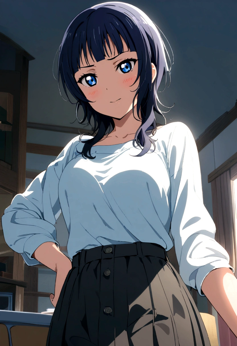 1girl, asaka karin, Love live nijigasaki, living room background, casual clothes, 
