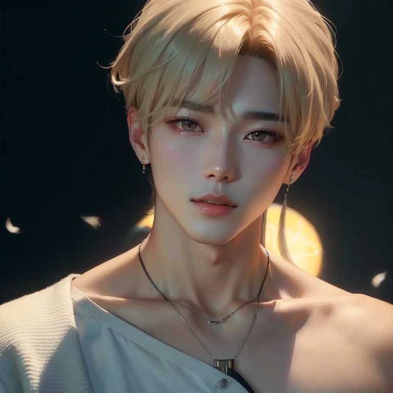 un primer plano de una persona con un collar en un collar, kim doyoung, cai xukun, yanjun chengt, inspirado en jeonseok lee, jinyoung shin, inspirado en Yanjun Cheng, inspirado en Bian Shoumin, Jung Jaehyun, kpop idol portrait, Jimin, retrato de jossi de blackpink, con pelo corto, delicate androgynous prince