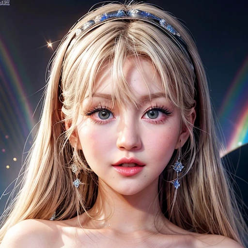 NSFW, 8k, High-level, absurd, masterpiece, best quality, primitive, very detailed CG, very detailed wallpaper, perfect lighting, Extremely detailed (((The personifying " Christina Aguilera " as a Little Girl))), MysticSight, Tyndall effect, Tyndall scattering, Studio gray background with (many Dazzling RainbowColor particles BokeH:1.28), (RoundlyButts, ThighGap), (Exposed:0.4), (Assfocus with looking ahead), BREAK (NOGIZAKA face variations) Extremely Detailed very KAWAII face variations, perfect anatomy, Childish, captivating gaze, elaborate detailed Eyes with (sparkling highlights:1.28), long eyelashes、Glossy RED Lips with beautiful details, Coquettish tongue, Rosy cheeks, Radiant PearlSkin with clear transparency . { (Dynamic LifeLike expressions:1.4) | :d) }, (large eyes:-1) .
