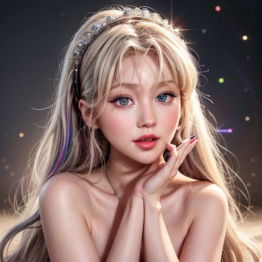 NSFW, 8k, High-level, absurd, masterpiece, best quality, primitive, very detailed CG, very detailed wallpaper, perfect lighting, Extremely detailed (((The personifying " Christina Aguilera " as a Little Girl))), MysticSight, Tyndall effect, Tyndall scattering, Studio gray background with (many Dazzling RainbowColor particles BokeH:1.28), (RoundlyButts, ThighGap), (Exposed:0.4), (Assfocus with looking ahead), BREAK (NOGIZAKA face variations) Extremely Detailed very KAWAII face variations, perfect anatomy, Childish, captivating gaze, elaborate detailed Eyes with (sparkling highlights:1.28), long eyelashes、Glossy RED Lips with beautiful details, Coquettish tongue, Rosy cheeks, Radiant PearlSkin with clear transparency . { (Dynamic LifeLike expressions:1.4) | :d) }, (large eyes:-1) .