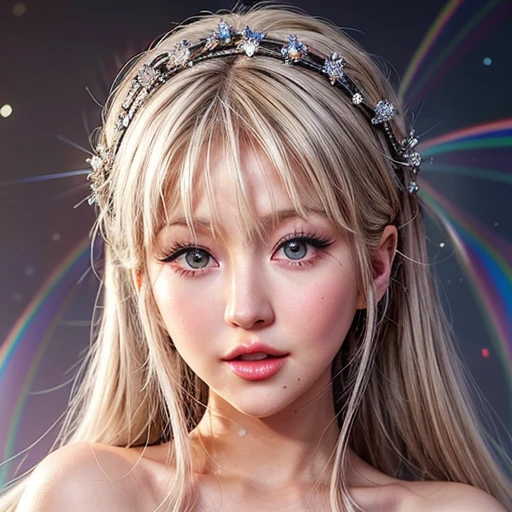 NSFW, 8k, High-level, absurd, masterpiece, best quality, primitive, very detailed CG, very detailed wallpaper, perfect lighting, Extremely detailed (((The personifying " Christina Aguilera " as a Little Girl))), MysticSight, Tyndall effect, Tyndall scattering, Studio gray background with (many Dazzling RainbowColor particles BokeH:1.28), (RoundlyButts, ThighGap), (Exposed:0.4), (Assfocus with looking ahead), BREAK (NOGIZAKA face variations) Extremely Detailed very KAWAII face variations, perfect anatomy, Childish, captivating gaze, elaborate detailed Eyes with (sparkling highlights:1.28), long eyelashes、Glossy RED Lips with beautiful details, Coquettish tongue, Rosy cheeks, Radiant PearlSkin with clear transparency . { (Dynamic LifeLike expressions:1.4) | :d) }, (large eyes:-1) .
