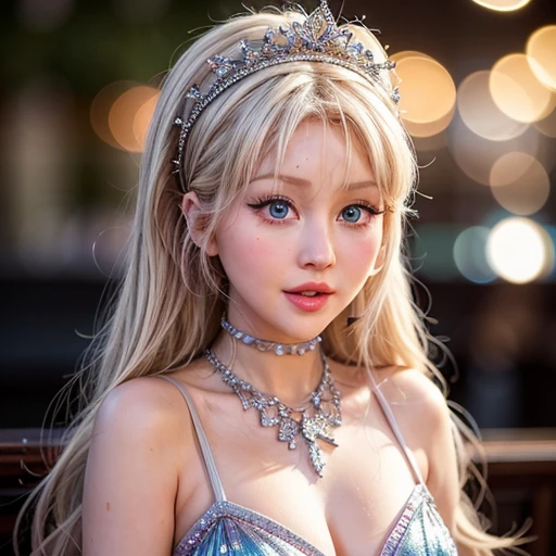 NSFW, 8k, High-level, absurd, masterpiece, best quality, primitive, very detailed CG, very detailed wallpaper, perfect lighting, Extremely detailed (((The personifying " Christina Aguilera " as a  Girl))), MysticSight, Tyndall effect, Tyndall scattering, Studio gray background with (many Dazzling RainbowColor particles BokeH:1.28), (RoundlyButts, ThighGap), (Exposed:0.4), (Assfocus with looking ahead), BREAK (NOGIZAKA face variations) Extremely Detailed very KAWAII face variations, perfect anatomy, Childish, captivating gaze, elaborate detailed Eyes with (sparkling highlights:1.28), long eyelashes、Glossy RED Lips with beautiful details, Coquettish tongue, Rosy cheeks, Radiant PearlSkin with clear transparency . { (Dynamic LifeLike expressions:1.4) | :d) }, (large eyes:-1) .