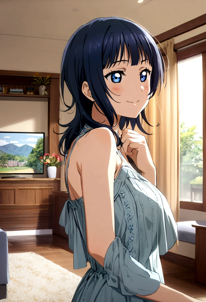 1girl, asaka karin, Love live nijigasaki, living room background, casual clothes,