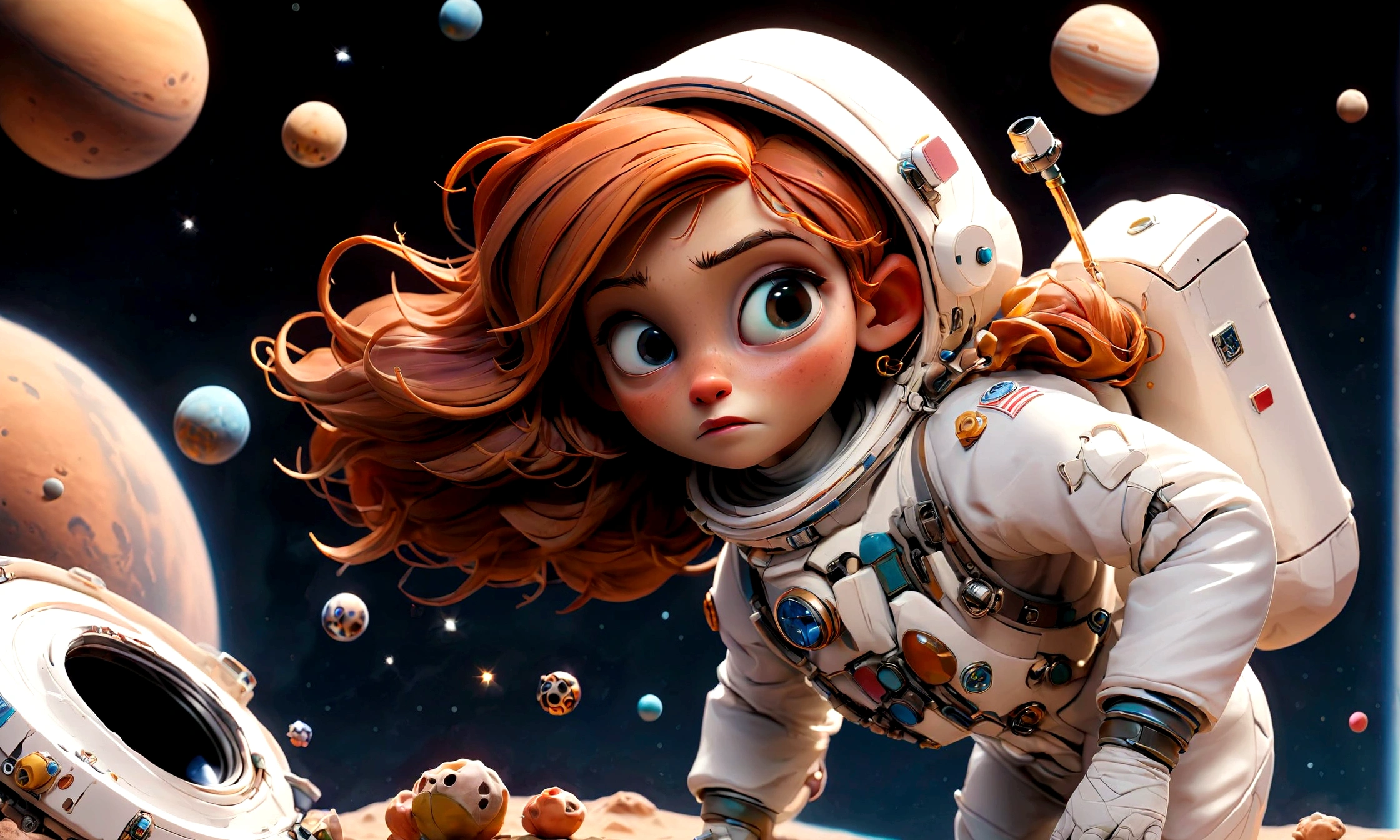 A tall alien, with blue skin and bright eyes, extending his hand to help the astronaut.