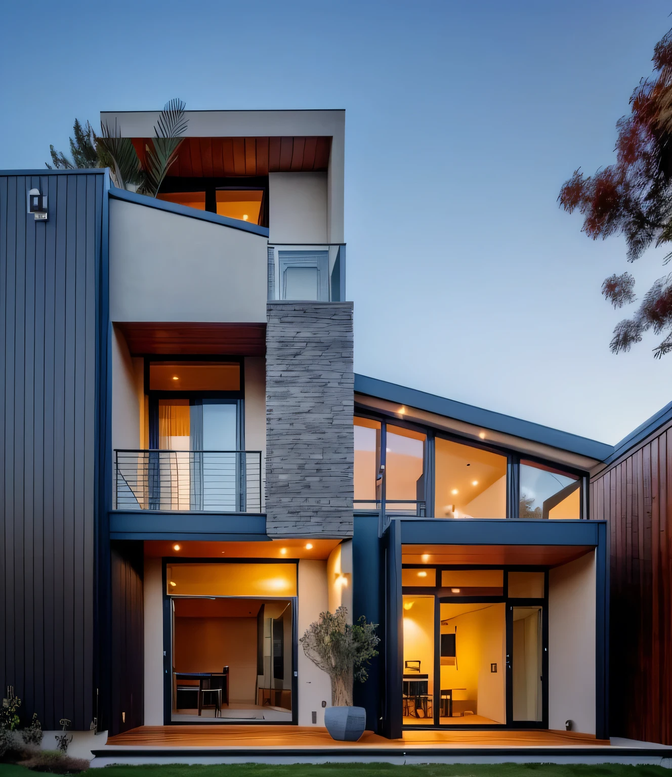 Surreal eye-level exterior of a mid-century modern home overlooking the beach. daylight, indirect light House, wood, Chile, Dawn