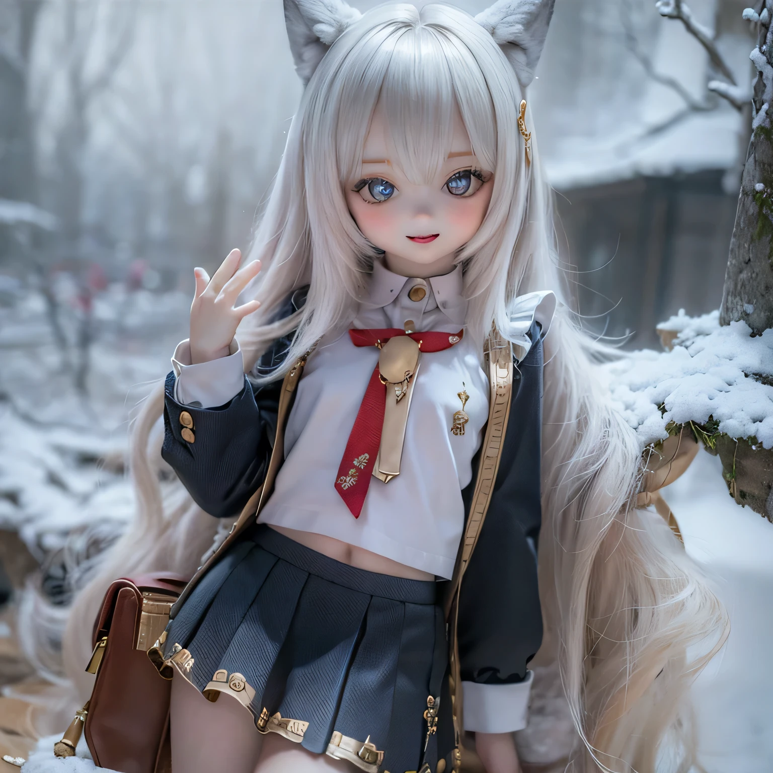 (highest quality, High resolution, Realistic:1.37),Very detailed, Beautiful details,Beautiful lip detail,Very detailed目と顔,Long eyelashes,One Girl,Sharp focus,Vibrant colors,Soft lighting,Fenrir Girls,Big Breasts,Fantasy elements,Snow Scene,ice magic,Flowing hair,Heavenly beauty(((((whole body)))))(((((school uniform )))))cute **** cute Sexy pose (((((whole body))))) (((Sexy pose)))(((((((child)))))))(((pretty girl))) 、chibi cute足、(((((mini skirt))))) smile 靴
