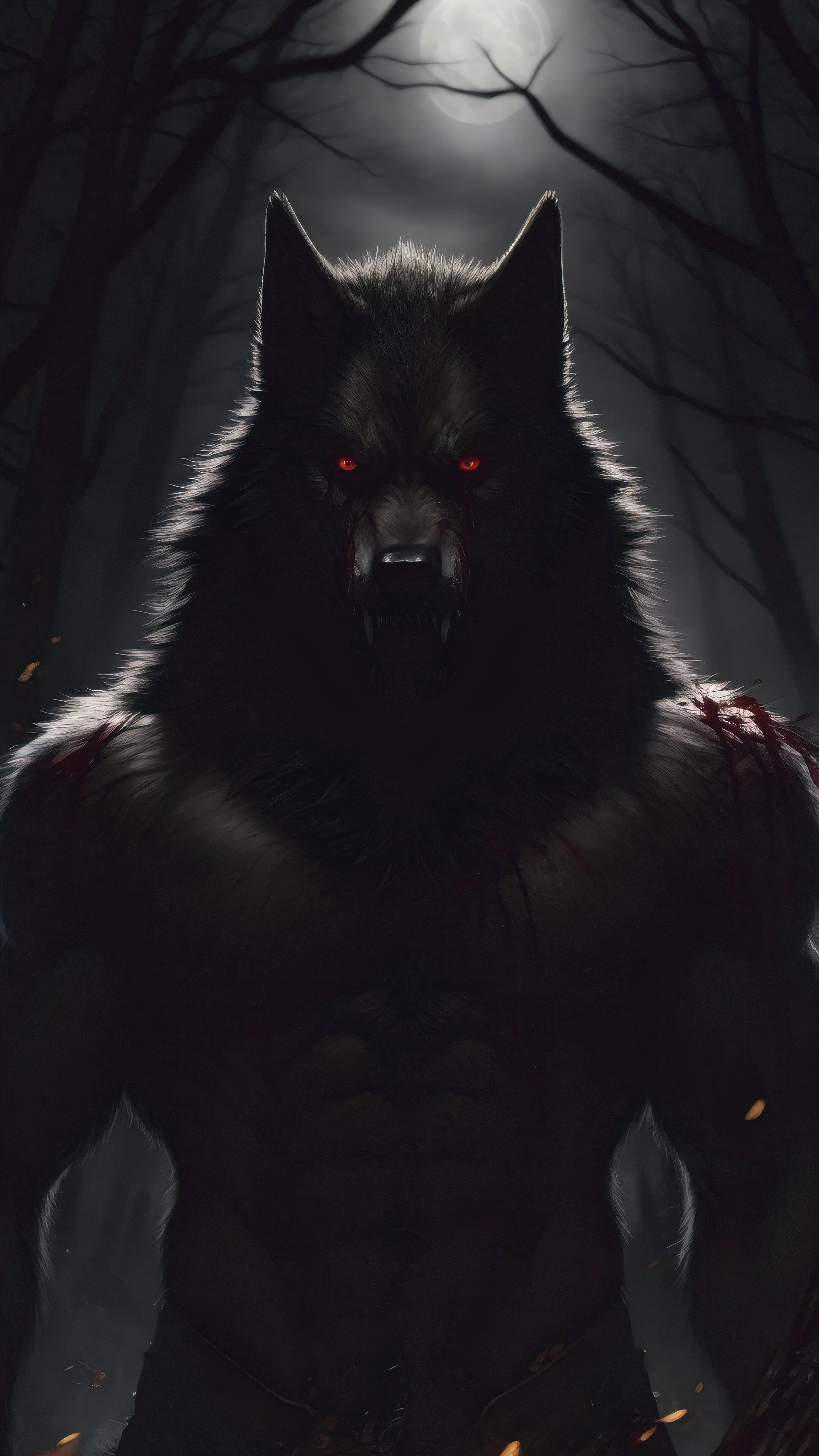 Male Werewolf red eyes and blood