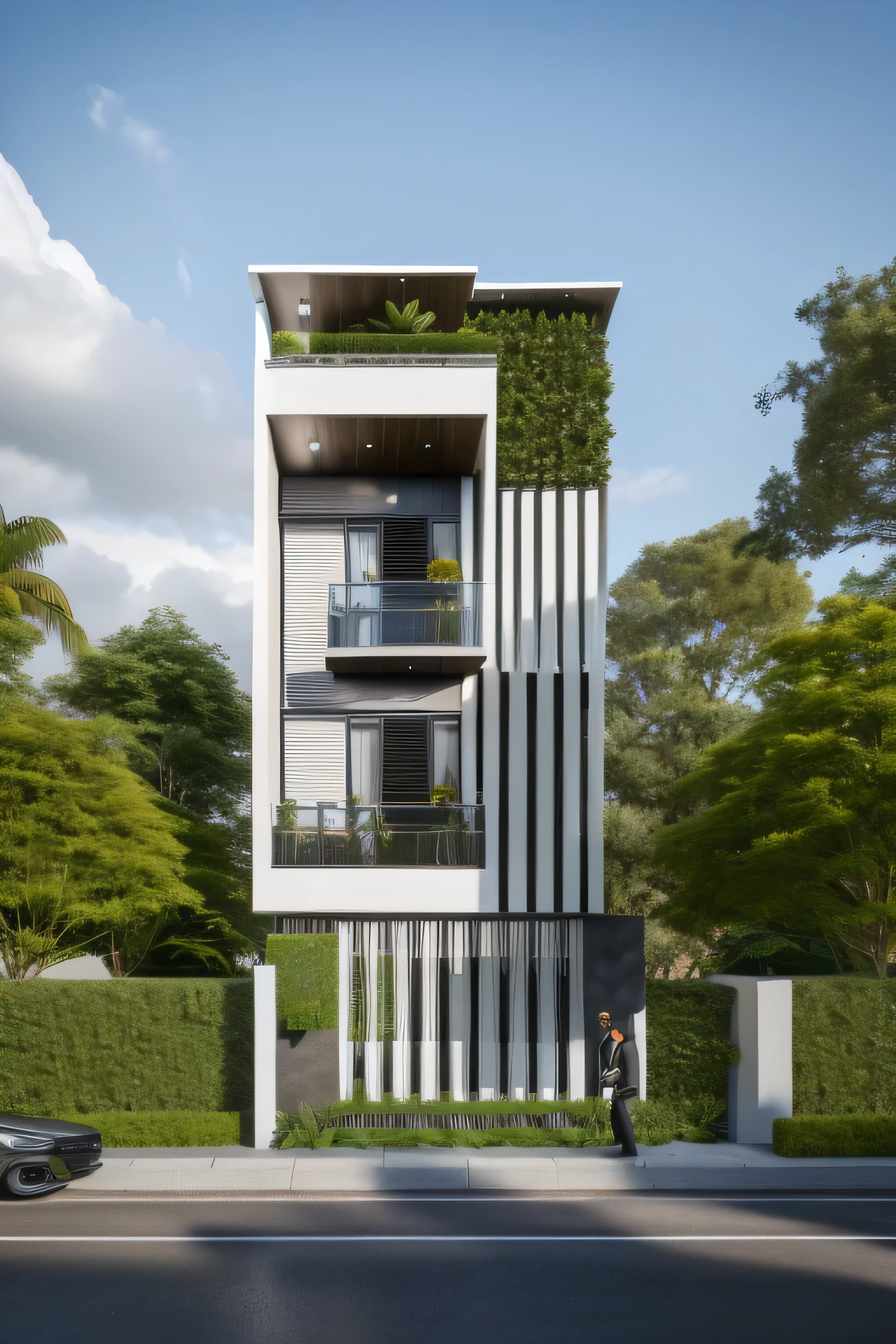 dvArchModern, 85mm, f1.8, portrait, photo realistic, hyperrealistic, orante, super detailed, intricate, dramatic, sunlight lighting, shadows, high dynamic range, house, masterpiece,best quality,(8k, RAW photo:1.2),(( ultra realistic)), modernvilla, blackandwhite, trees, vine, architecture, building, cloud, vivid colour, masterpiece,best quality,super detailed,realistic,photorealistic, 8k, sharp focus, a photo of a building