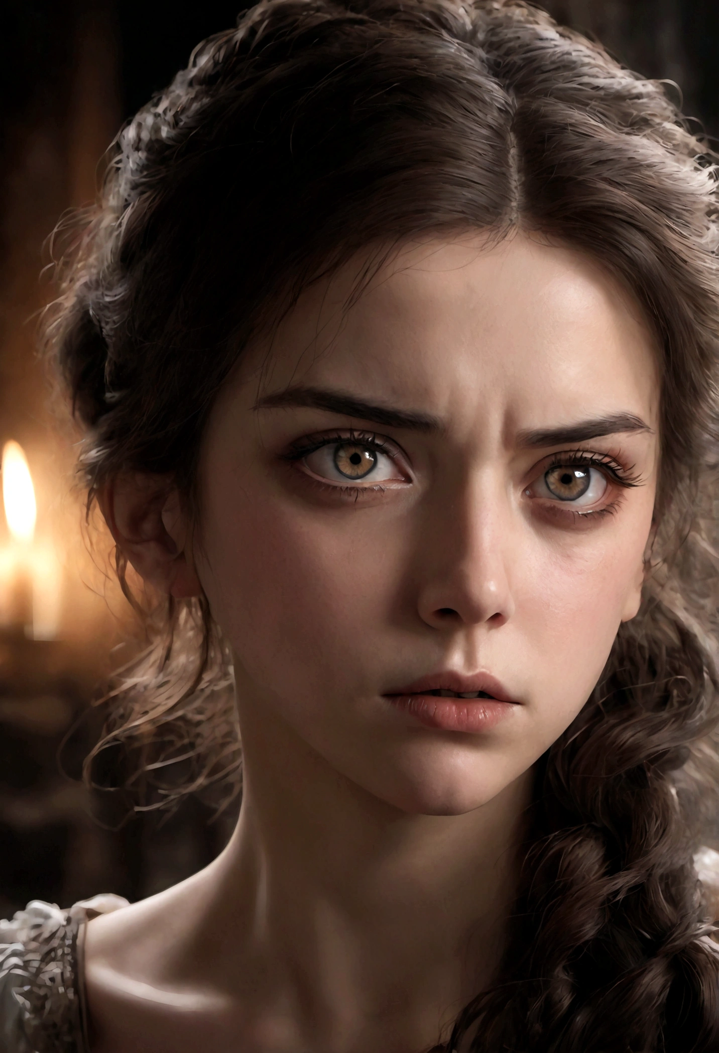 1girl, Disgusted Look, a disgusted woman with a scrunched up face, detailed eyes and lips, long eyelashes, expressive facial features, studio lighting, high quality, cinematic, hyperdetailed, dramatic lighting, cool color tones, gloomy atmosphere, horror, dark fantasy, masterpiece, best quality, very aesthetic, absurdres