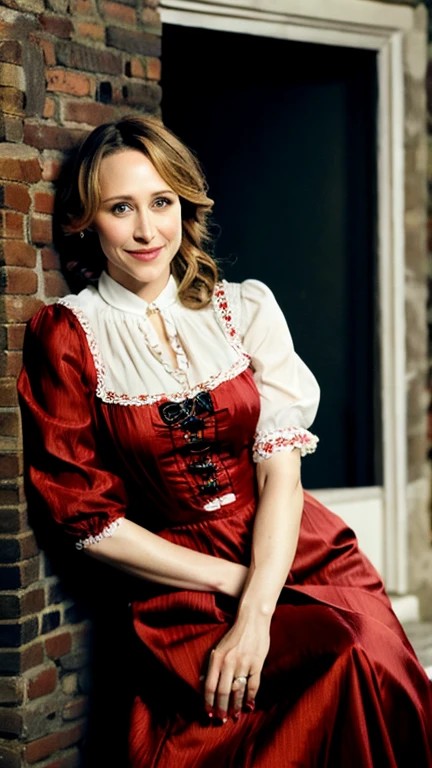 Vera Farmiga dressed in traditional German clothing and a sexy smile.