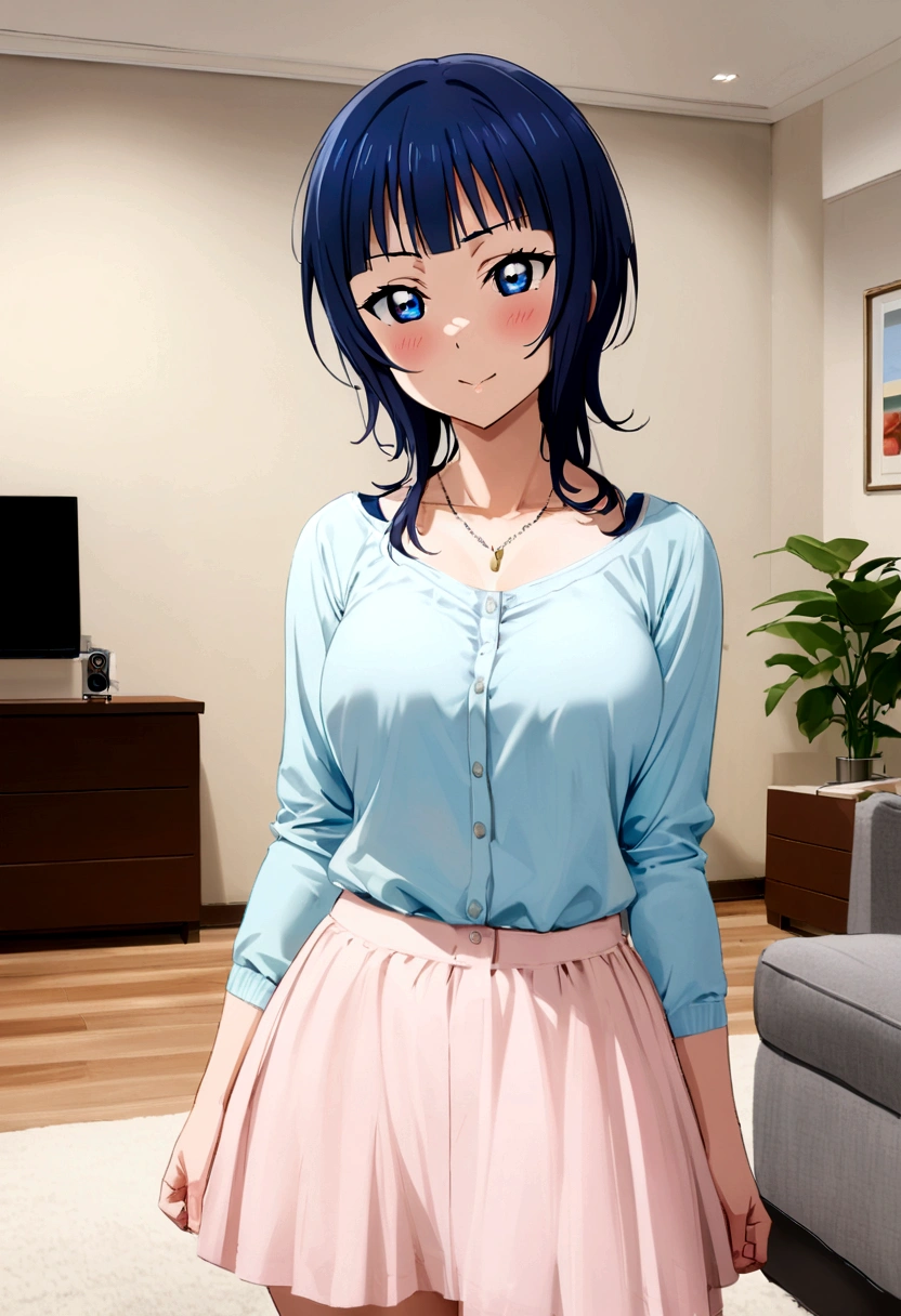 1girl, asaka karin, Love live nijigasaki, modern living room background, casual clothes,