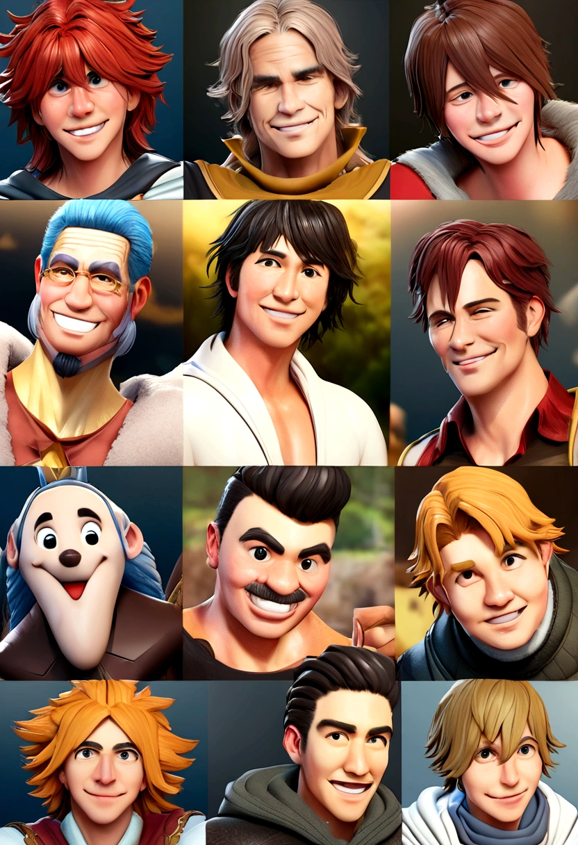 Illustration of smiling man, sorriso insano, Homem de pele marrom com um sorriso gigante, smiling happily at the camera, sorriso atrevido, he is smiling, sorriso muito grande, Macho sorridente, foto de perfil headshot, rindo sorriso enorme, desenhando no estilo de Arte 3D, c4d, fundo de cor branco puro, estilo disney, estilo pixar render ilustracao Super Detalhe, 8K