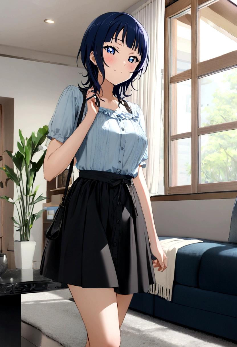 1girl, asaka karin, Love live nijigasaki, modern living room background, casual clothes, 