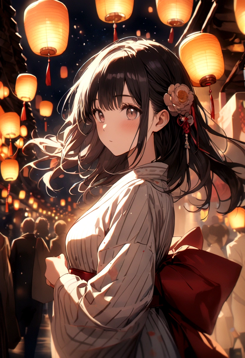 Starry Sky、Lots of lanterns、Floating lanterns、Girl in yukata