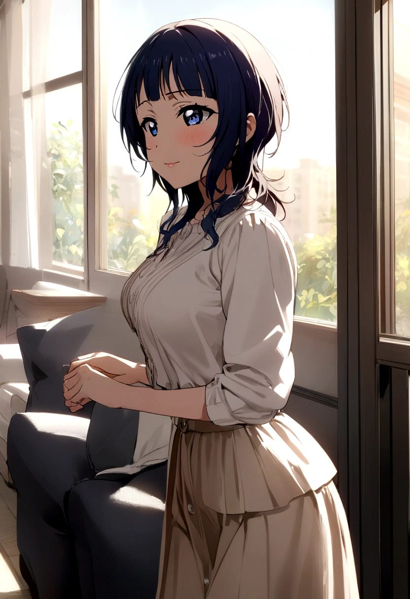 1girl, asaka karin, Love live nijigasaki, modern living room background, casual clothes,