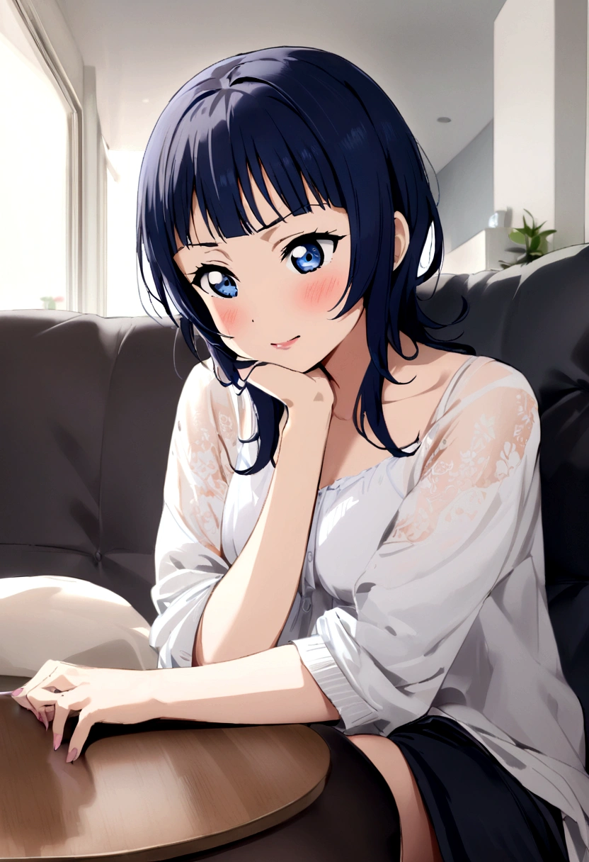 1girl, asaka karin, Love live nijigasaki, modern living room background, casual clothes,