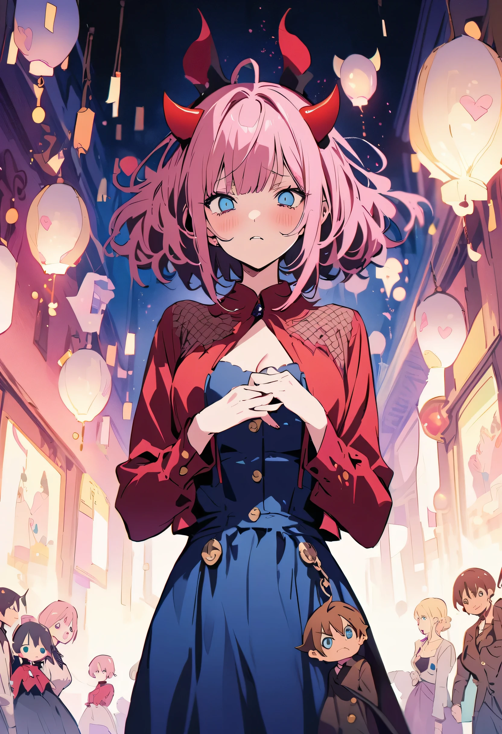 masterpiece, highest quality, Illustration of the novel, High resolution, 18+ Adult content, Sensual, Intimate, Emotional, Passionate, romantic, sweet, Adorable, Innocent, Pure, Charming, Charming, Charm, Mysterious, Charming, Charming, Immersive, Charming, dream-like, Surreal, Imaginative, Whimsical, artistic, Avant-garde, timeless, elegant, Sophisticated, chic, Sophisticated, personality, original, Charming,(( Devil's Child:1.3)),((A look of disgust:1.3))、Upper Body、(Little)