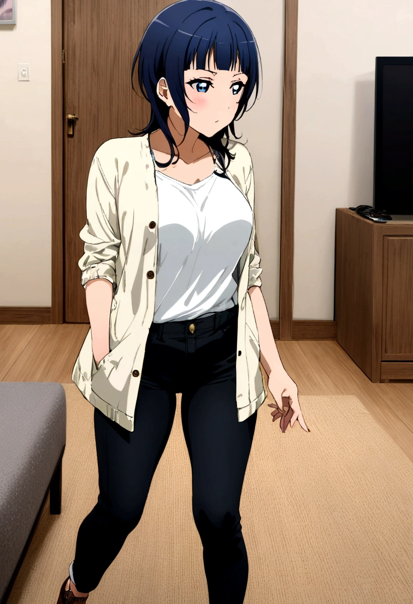 1girl, asaka karin, Love live nijigasaki, modern living room background, casual clothes,