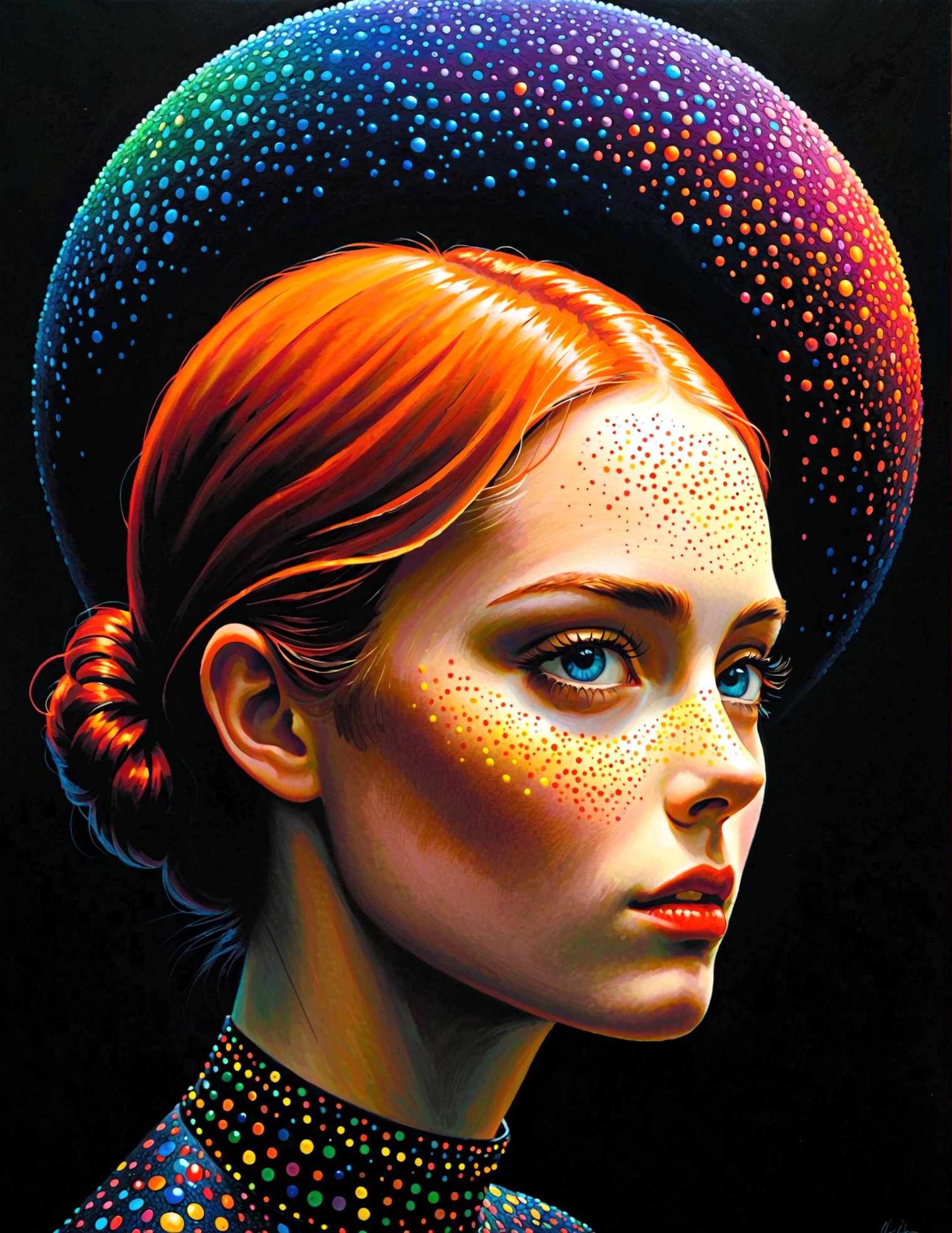 Pointillism, A nihilist is thinking about the futility of things,Particles representing blind spots, 8K, masterpiece, Wonderful composition, contrast between dark and dark, Minimal use of color