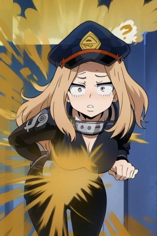 1female, camie utsushimi, blonde hair, default hair, default outfit, skinny body, standing, farting, massive ????, velocity, embarrassed, bending over, leaning, wide open eyes, clenching teeth
