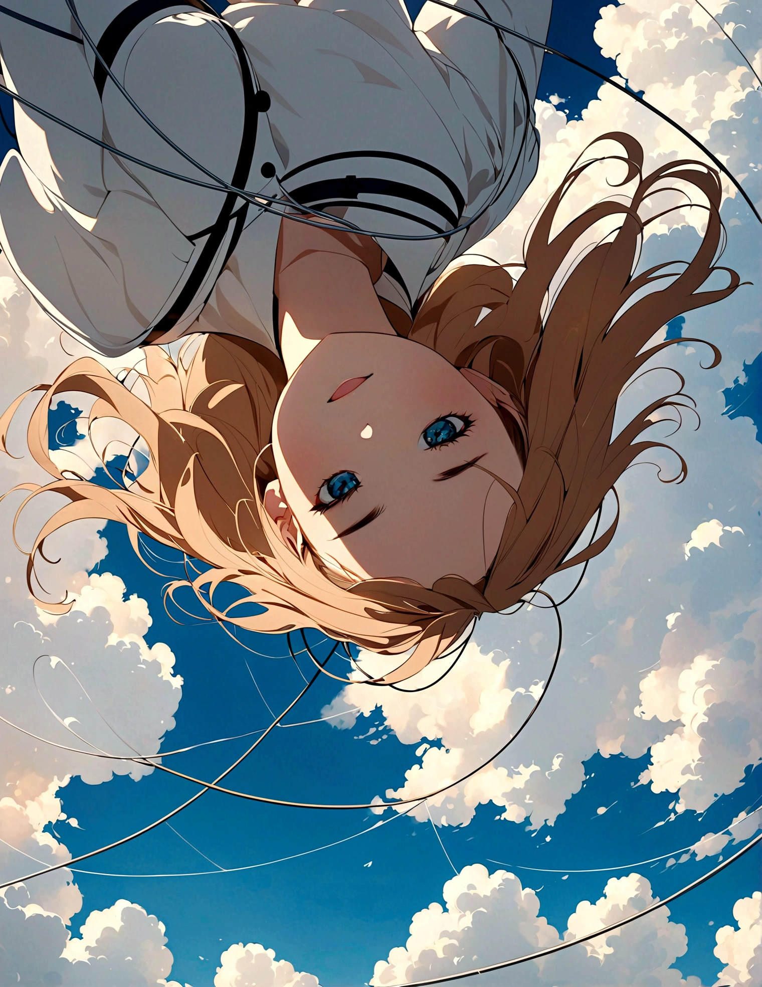 masterpiece, Top quality, Stills, A girl, Floating in the air, cloud girl, cloud, (close up: 1.1), bright, Happy, pleasure, soft light, (Bauhaus, shape, Wire, Abstract: 1.1), Panda ears