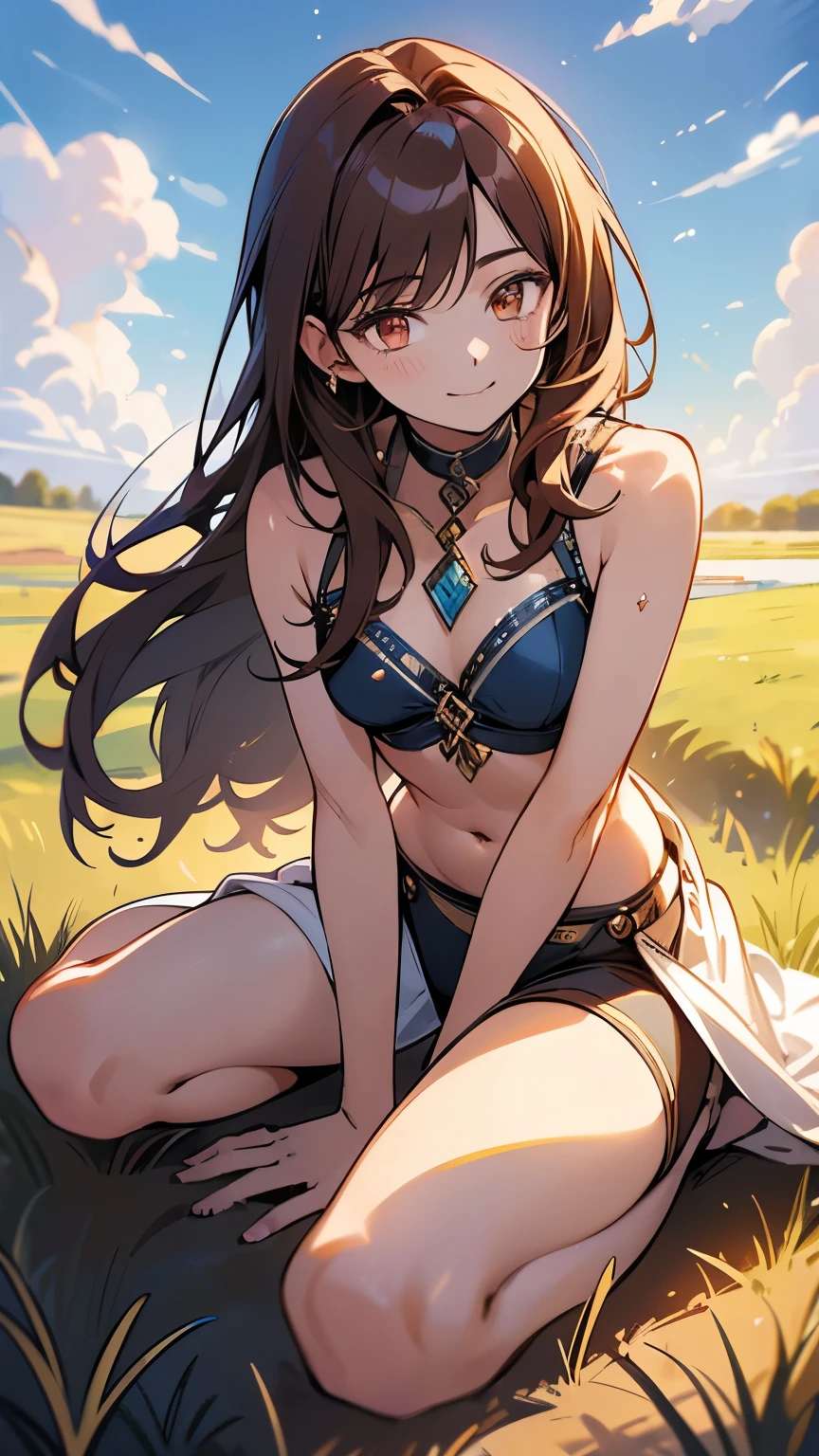 pixel art, chibi style, (holding her crotch and chest from over clothes with her hand), earrings, thigh-high, various pose, female general, having sword