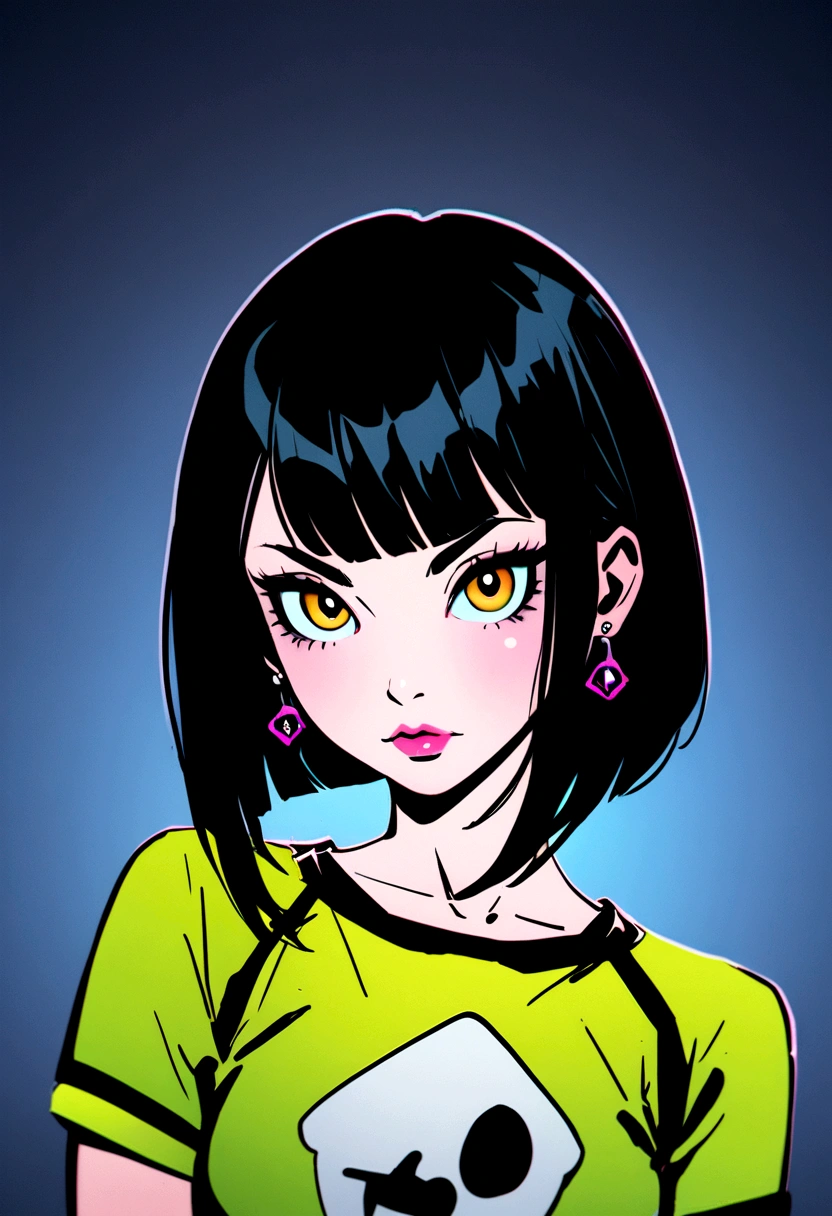 a woman with black hair and earrings in a green and yellow shirt, kuvshinov ilya, artstyle : ilya kuvshinov, kuvshinov, in style of ilya kuvshinov, ilya kuvshinov style, breathtaking ilya kuvshinov, ( ilya kuvshinov ), style of ilya kuvshinov