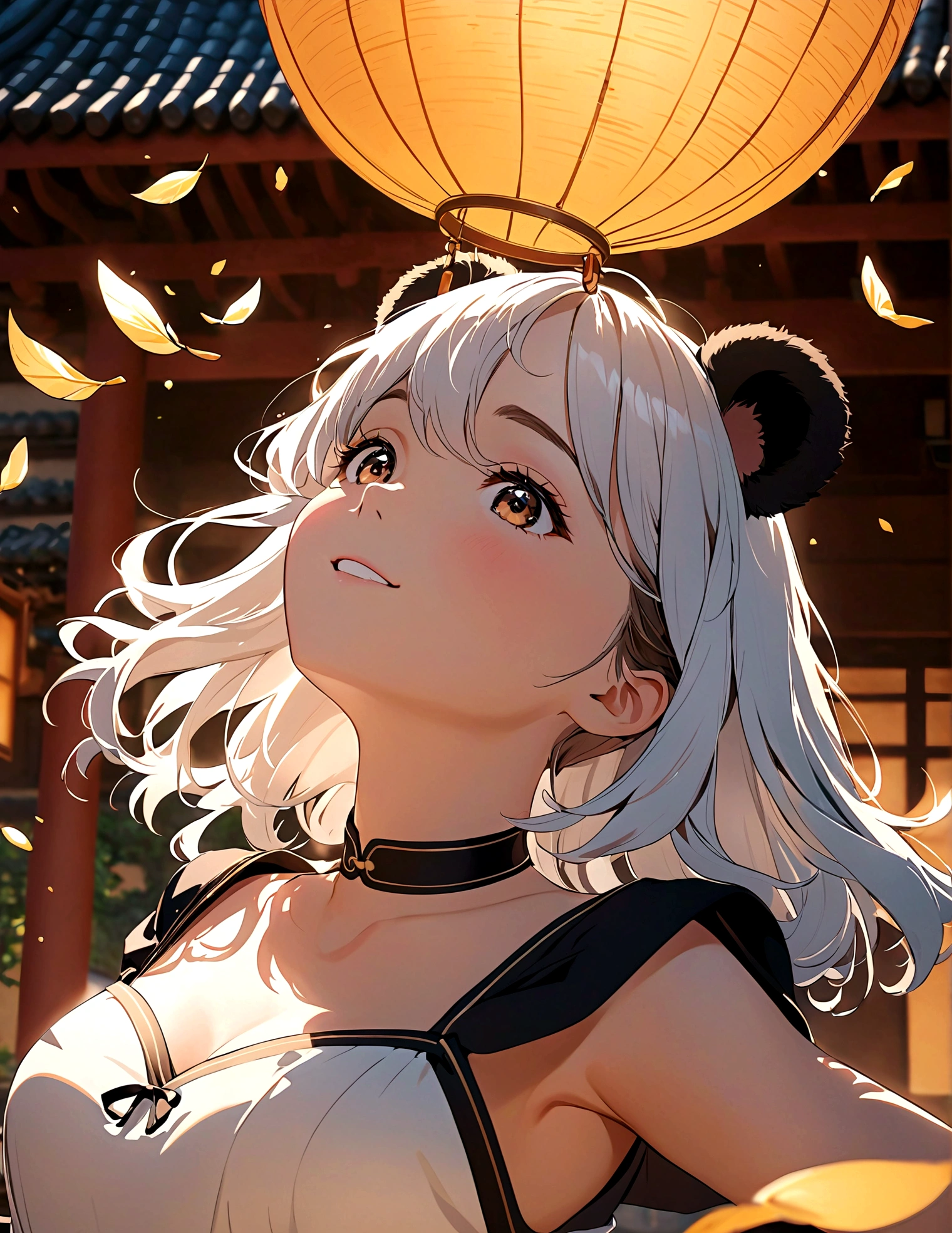 masterpiece, Top quality, Stills, A girl, Floating in the air, (close up: 1.1), bright, Happy, pleasure, soft light, Panda ears