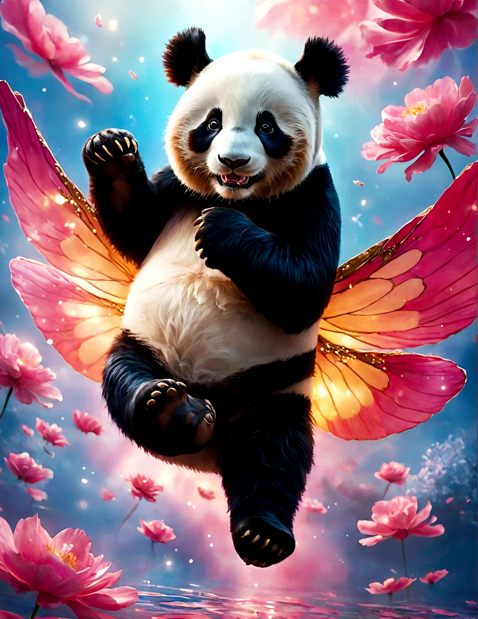 masterpiece, Top quality, Stills, A girl, Floating in the air, (close up: 1.1), bright, Happy, pleasure, soft light, Panda ears