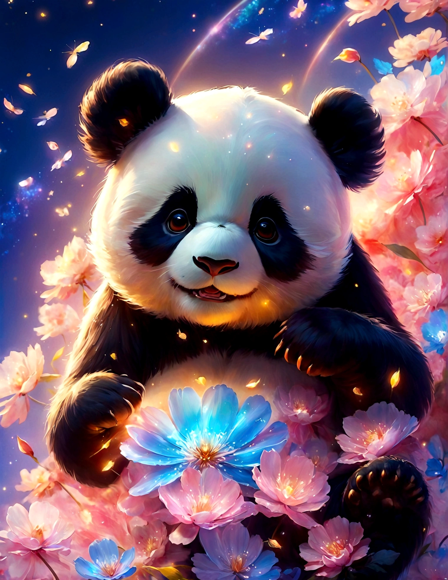 masterpiece, Top quality, Stills, A girl, Floating in the air, (close up: 1.1), bright, Happy, pleasure, soft light, Panda ears