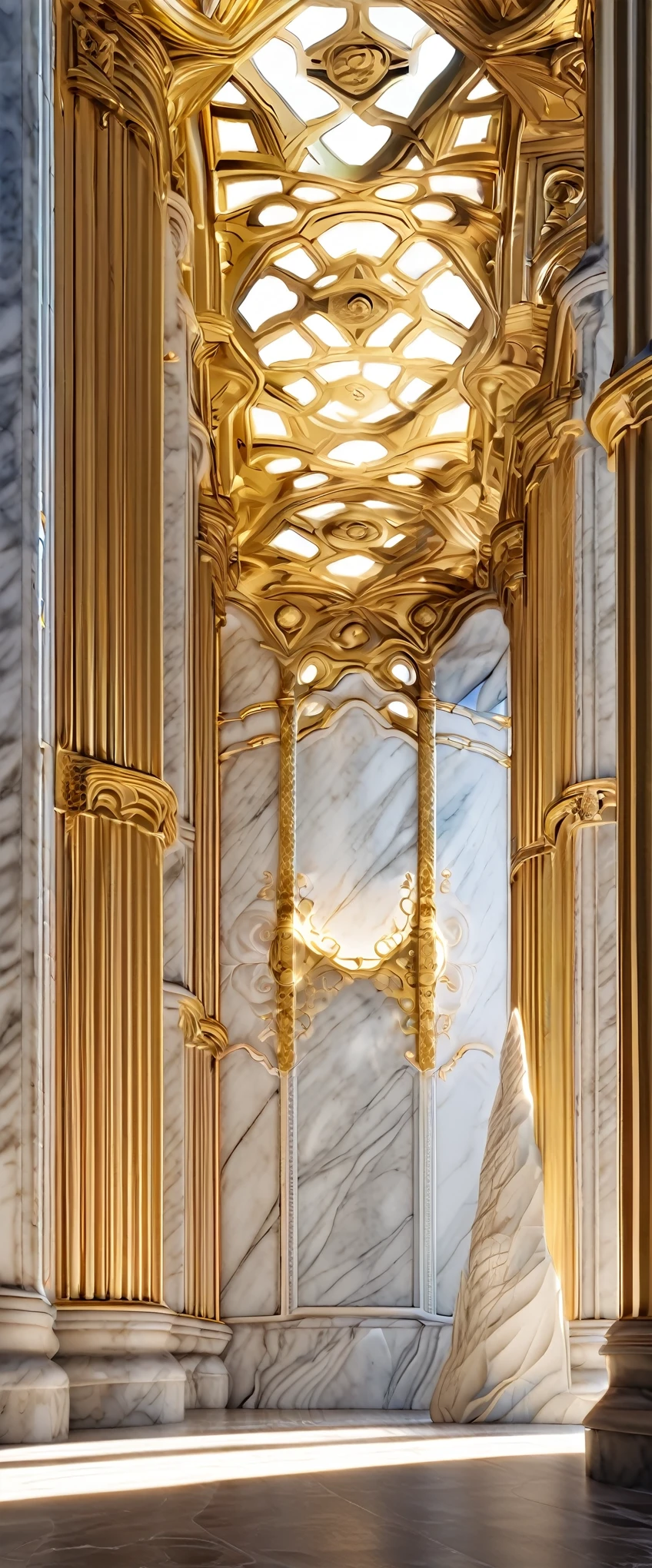 best quality, super fine, 16k, incredibly absurdres, extremely detailed, 2.5D, delicate and dynamic, marble pattern of plaster, crystal and gold plated metal, Northern Renaissance style architecture, imitating some shape, three-dimensional effect expressed by light and shade, shadow, contemporary art