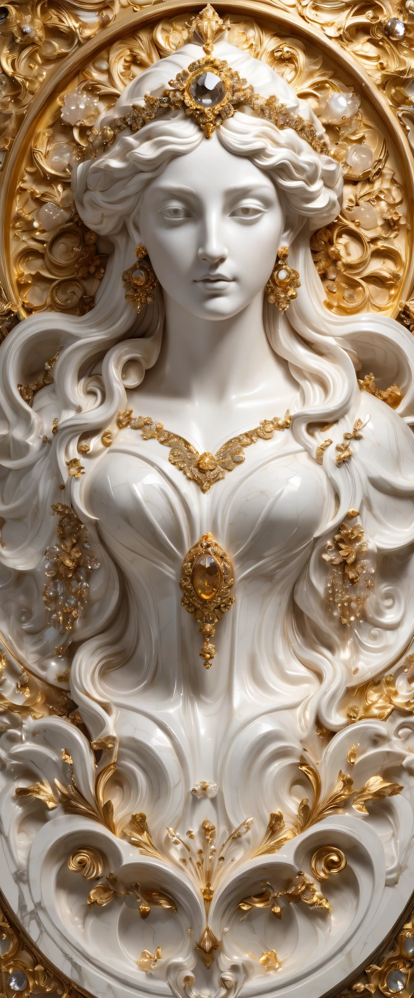 best quality, super fine, 16k, incredibly absurdres, extremely detailed, 2.5D, delicate and dynamic, marble pattern of plaster, crystal and gold plated metal, Northern Renaissance style architecture, imitating some shape, three-dimensional effect expressed by light and shade, shadow, contemporary art