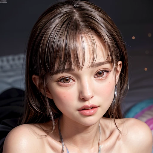 NSFW, 8k, High-level, absurd, masterpiece, best quality, primitive, very detailed CG, very detailed wallpaper, perfect lighting, Extremely detailed (((The personifying " Natalie Portman as Mathilda Lando " as a Girl))), MysticSight, Tyndall effect, Tyndall scattering, Studio gray background with (many Dazzling RainbowColor particles BokeH:1.28), (RoundlyButts, ThighGap), (Exposed:0.4), (Assfocus with looking ahead), BREAK (NOGIZAKA face variations) Extremely Detailed very KAWAII face variations, perfect anatomy, Childish, captivating gaze, elaborate detailed Eyes with (sparkling highlights:1.28), long eyelashes、Glossy RED Lips with beautiful details, Coquettish tongue, Rosy cheeks, Radiant PearlSkin with clear transparency . { (Dynamic LifeLike expressions:1.4) | :d) }, (large eyes:-1) .