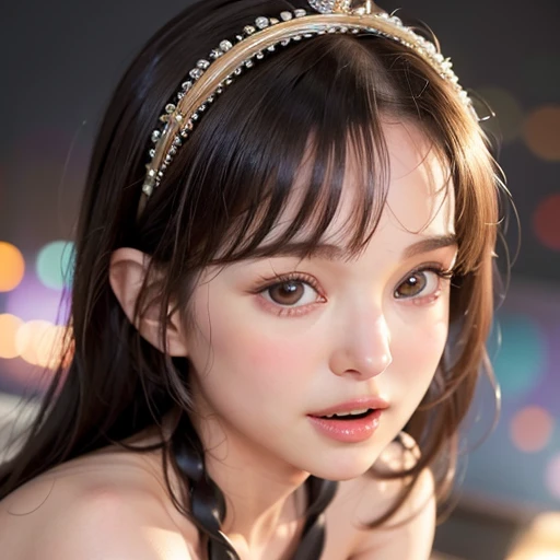 NSFW, 8k, High-level, absurd, masterpiece, best quality, primitive, very detailed CG, very detailed wallpaper, perfect lighting, Extremely detailed (((The personifying " Natalie Portman as Mathilda Lando in Leon " as a Little Girl))), MysticSight, Tyndall effect, Tyndall scattering, Studio gray background with (many Dazzling RainbowColor particles BokeH:1.28), (RoundlyButts, ThighGap), (Exposed:0.4), (Assfocus with looking ahead), BREAK (NOGIZAKA face variations) Extremely Detailed very KAWAII face variations, perfect anatomy, Childish, captivating gaze, elaborate detailed Eyes with (sparkling highlights:1.28), long eyelashes、Glossy RED Lips with beautiful details, Coquettish tongue, Rosy cheeks, Radiant PearlSkin with clear transparency . { (Dynamic LifeLike expressions:1.4) | :d) }, (large eyes:-1) .